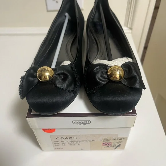 Coach Black Satin Angelika Flats size 8M - Picture 1 of 5